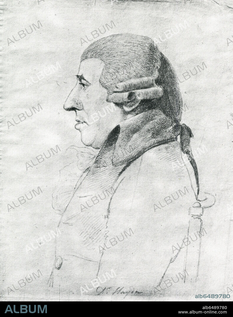 GEORGE DANCE. Portrait of composer Joseph Haydn (1732-1806). 
Pencil sketch drawn in London in 1794. 
Pencil on paper, 24,6 x 18,7cm. 
See also 33-02-07/10.