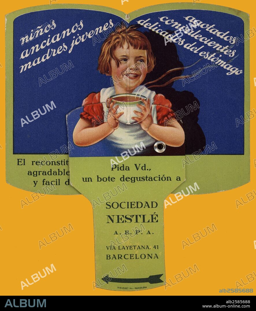 Publicidad de Nescao, producto de Sociedad Nestlé. Abanico desplegable. Años 1930.