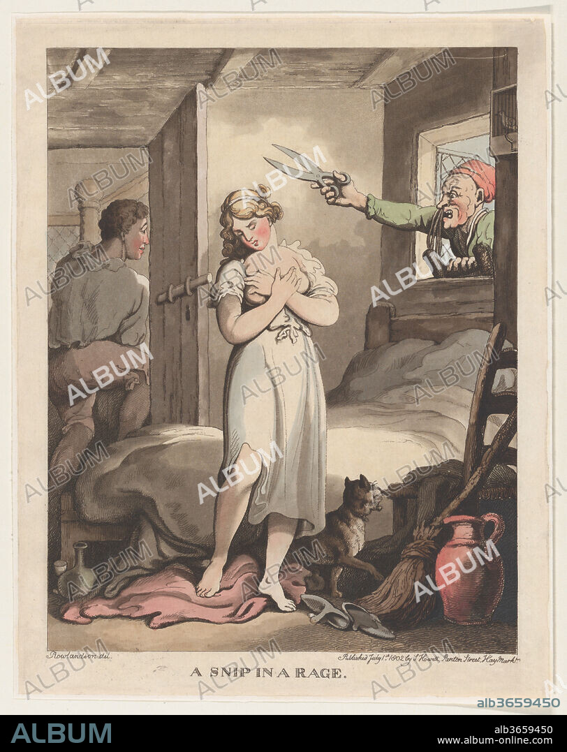 A Snip in a Rage. Artist: Thomas Rowlandson (British, London 1757-1827 London). Dimensions: Sheet: 12 1/16 × 9 1/2 in. (30.6 × 24.1 cm). Publisher: William-Samuel Howitt (British, ca. 1756/57-1822/23 London). Date: July 1, 1802.