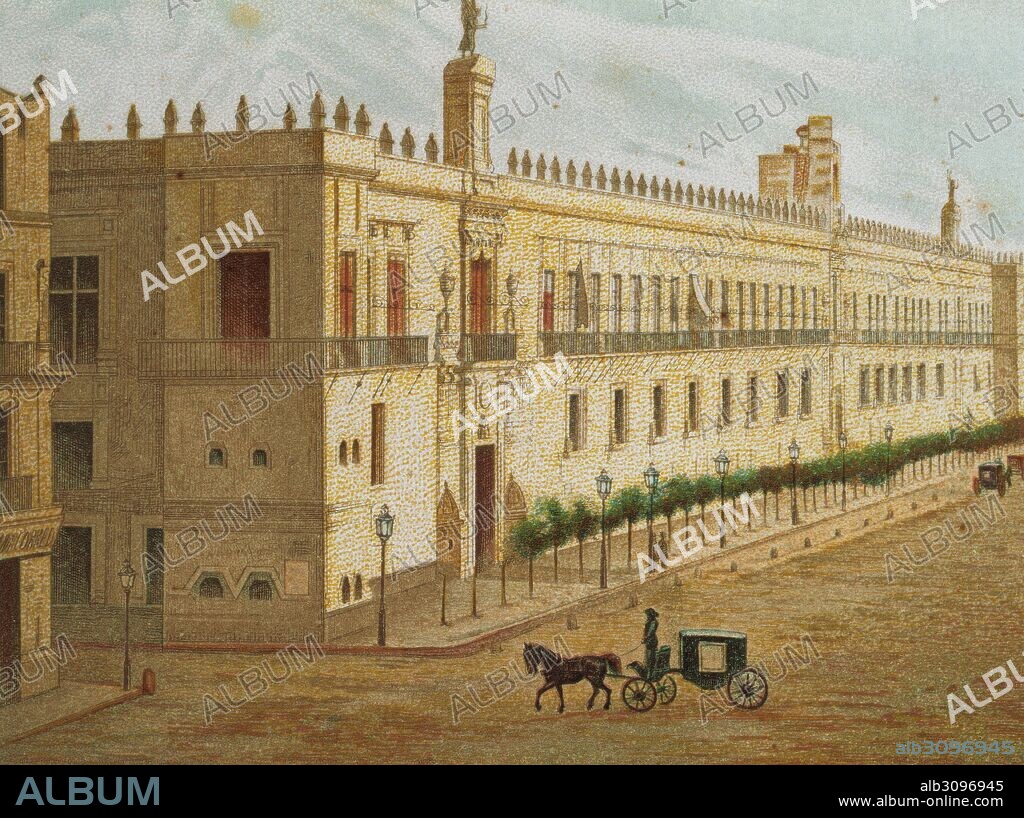 HISTORIA DE MEXICO. MEXICO CAPITAL. "Palacio Nacional del Gobierno, el el Zócalo de la ciudad". Litografia del año 1880.
