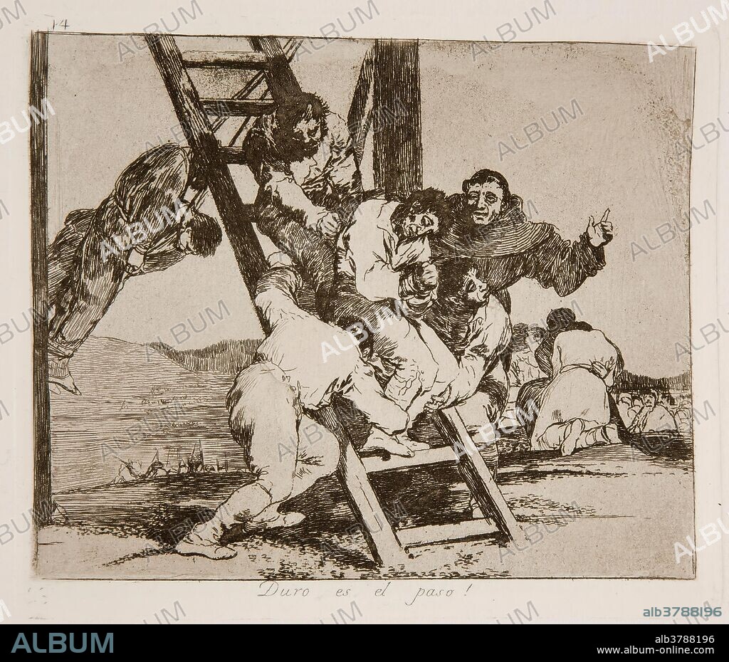 Francisco de Goya y Lucientes / '¡Duro es el paso!'. 1810 - 1814. Aguada bruñida, Aguafuerte, Buril, Punta seca sobre papel avitelado, ahuesado, 143 x 168 mm.