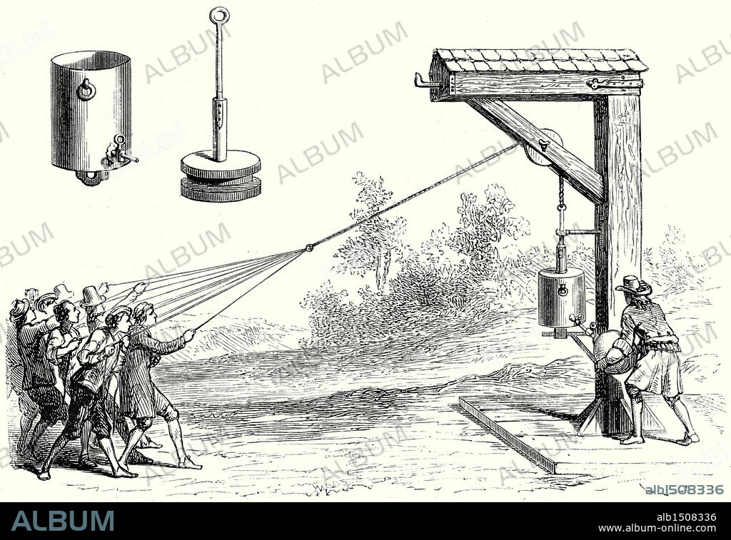 Experiments made by Otto von Guericke in 1654, in front of the Prince of Auerberg.