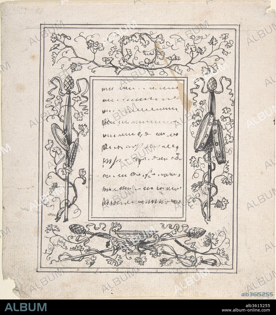 Design for a border with Cymbals and Tambourines. Artist: Carl Alexander von Heideloff (German, Stuttgart 1789-1865 Haßfurt). Dimensions: 7 x 6 1/2 in.  (17.8 x 16.5 cm). Date: 1809-65.