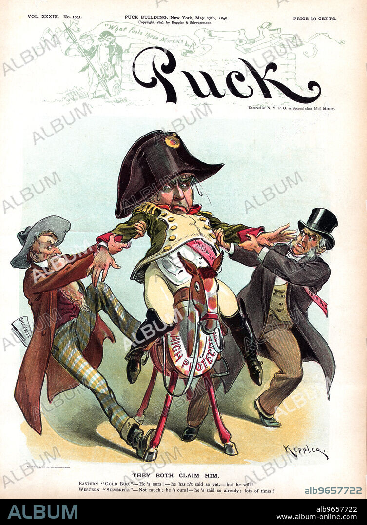 "They Both Claim Him", Political Cartoon, Puck Magazine, Artwork by Udo J. Keppler, Published by Keppler & Schwartzmann, May 27, 1896.