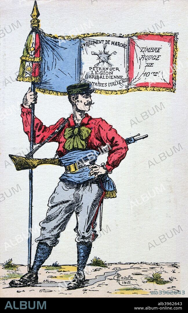 The Redshirts, Legion Garibaldienne, 1915. Italian volunteers with the 1st Regiment of the French Foreign Legion. French postcard.