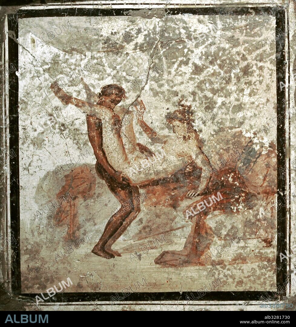Roman fresco. Sex scene. 50-79 AD. Coming from a private building. Pompeii. National Archaeological Museum, Naples. Italy.