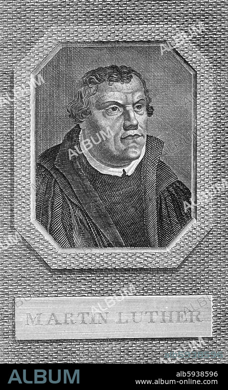 Luther, Martin Reformator Eisleben 10.11.1483- ebd. 18.2.1546. Luther, Porträt. Punktierstich, um 1820, von Johann Friedrich Rossmässler (um 1775-1858), nach einem Bildnis v. Lucas Cranach d. Ä. Berlin, Sammlung Archiv für Kunst und Geschichte.