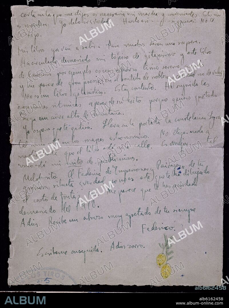 FEDERICO GARCIA LORCA. CARTA A MELCHOR-FIRMA.