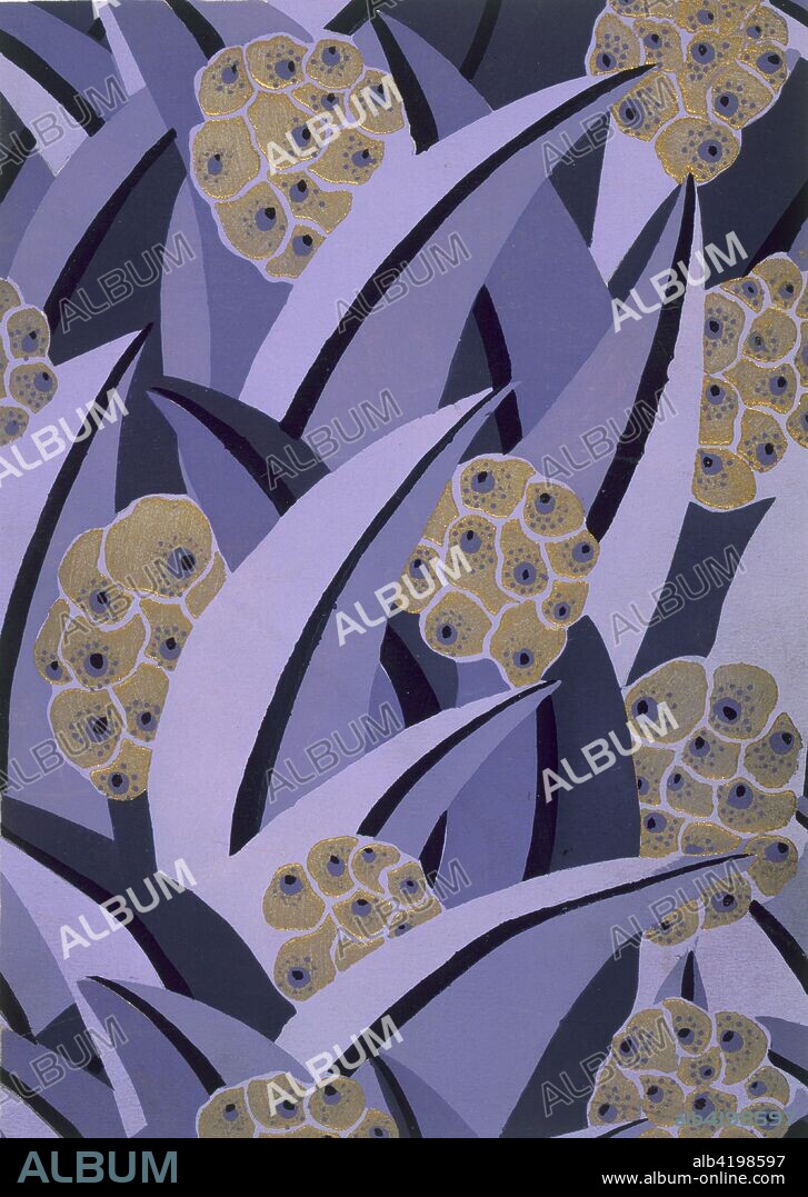 Wallpaper design by Maison Gaillard, from 'Modern Decor in Drapes and Fabric' by Henri Clouzot, published 1930 (colour lithograph). papier peint; Le Decor Moderne dans la Tenture et le Tissu.