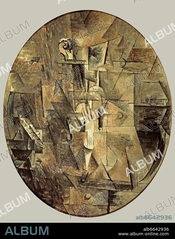 GEORGES BRAQUE. Braque, Georges. 1882-1963, French painter. "Le violon" (The violin), 1911. Oil on canvas, 73 x 60 cm (oval). Lyon, Musée des Beaux-Arts.