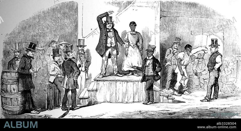 Slave auctioning in Virginia 1856. The auction was held in Richmond, Virginia at the beginning of the Civil War. This African American family must have been petrified realizing they may never see each other again.