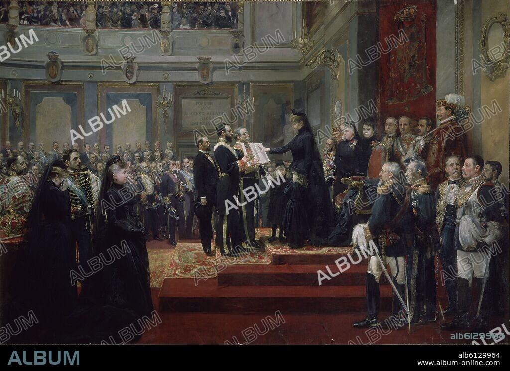 JOAQUIN SOROLLA. JURA DE LA CONSTITUCION POR S.M.LA REINA REGENTE DOÑA MARIA CRISTINA(BOCETO DE JOVER 1890 -TERMINADO POR SOROLLA EN 1897) - L 3,50x5,50 - Nº INV 33.