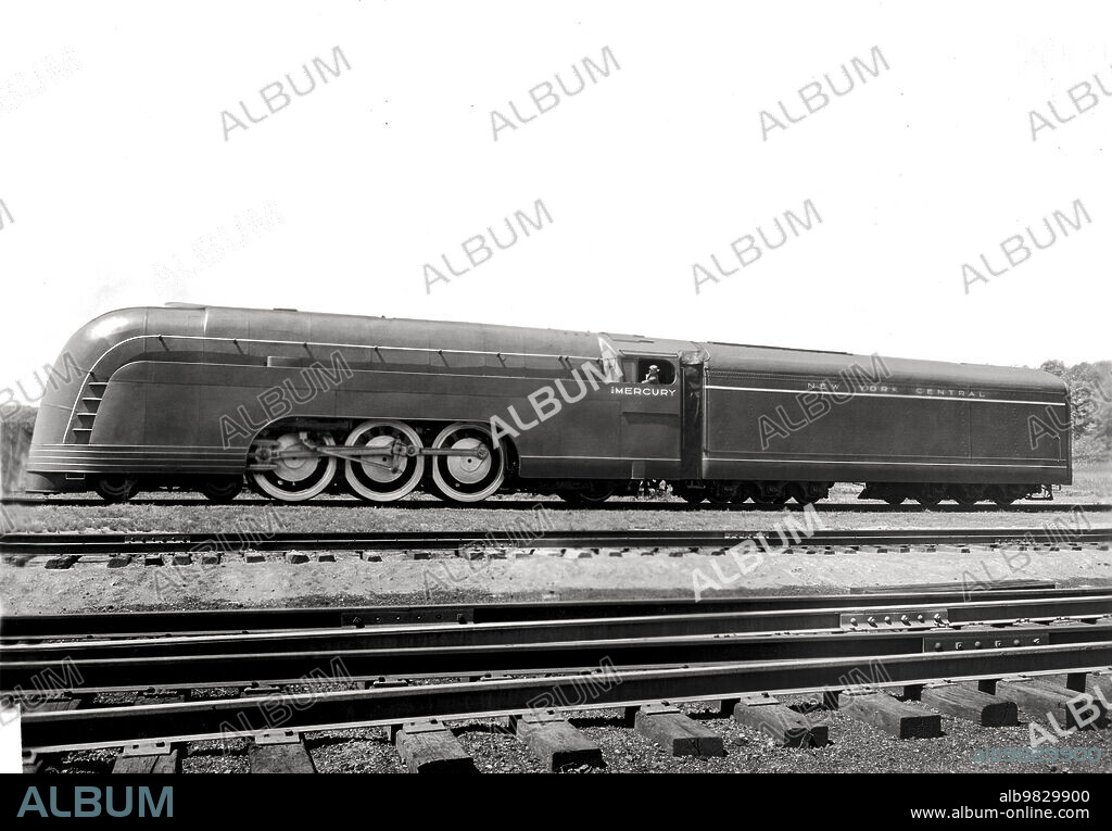 Detroit, Michigan: July 13, 1936, The first Mercury locomotive for the New York Central Railroad, designed by noted industrial designer Henry Dreyfuss, will operate between Cleveland and Detroit. It is considered a prime example of Art Deco design.
