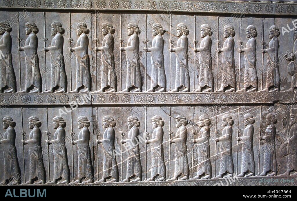 Relief of Immortals, the Apadana, Persepolis, Iran. The Immortals were an elite royal guard within the Achaemenid Persian army. Only ethnic Persians or Medeans could be members of the unit which, according to the Greek historian Herodotus, always numbered precisely 10,000 men. The Immortals fought against the Greeks at the battles of Marathon and Thermopylae, and were defeated by Alexander the Great at the Battle of Issus in 333 BC.