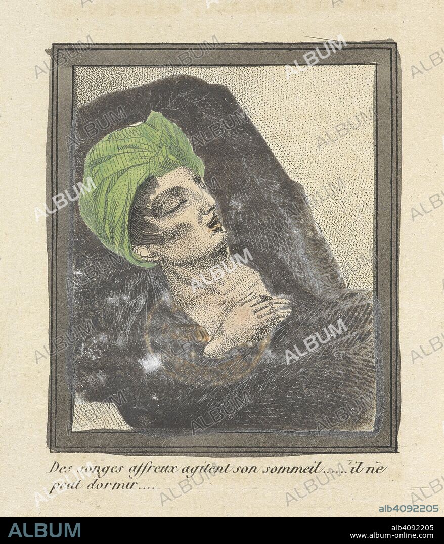 "Hideous dreams disturb his slumber... he cannot sleep...". Le Livre Sans Titre (the book without title.). Paris, 1830. A book warning of the deadly perils of self abuse, or masturbation. The illustrations show the decline of a healthy and handsome young man under the influence of the vice. Source: 12316.eee.11.