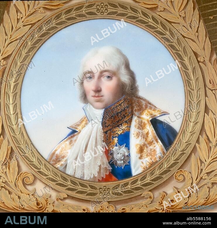 PIERRE-PHILIPPE THOMIRE. Mortier, Edouard Adolphe Casimir Joseph, Duke of Treviso, French marshall and politician, Le Chateau-Cambrésis 13.2.1768 - Paris 28.7.1835. Portrait. Porcelain ptg, 1808-1810, detail from the Austerlitz table by Thomire a. o., Bronze a. porcelain by Sèvres. Rueil-Malmaison, Musée du Château.