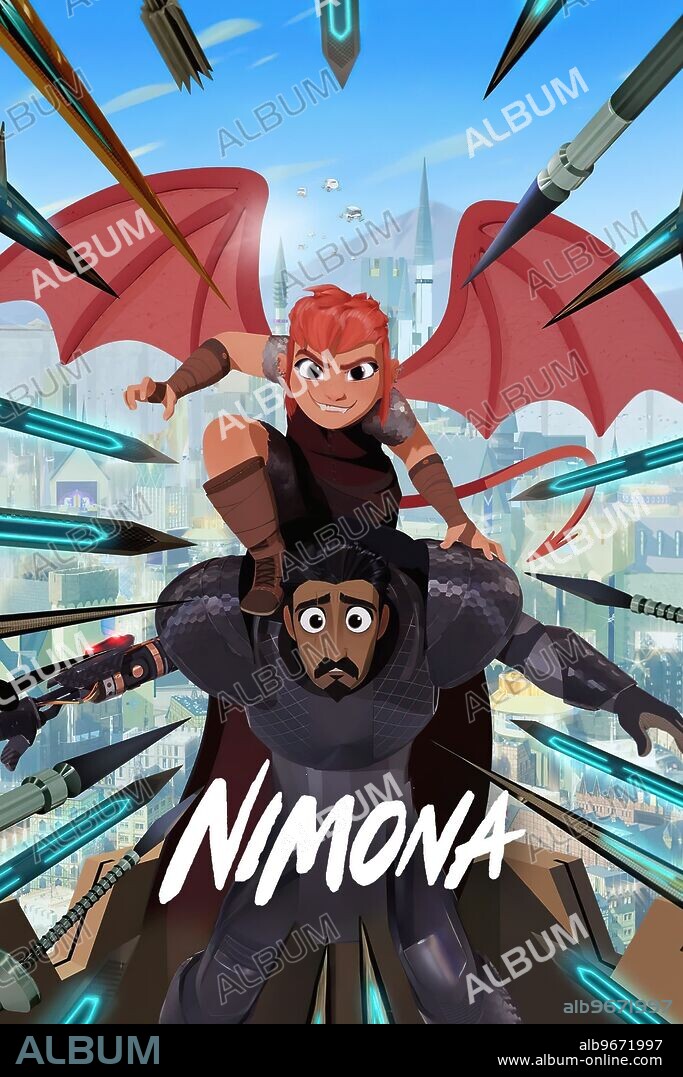 Poster de NIMONA, 2023, dirigida por NICK BRUNO y TROY QUANE. Copyright Annapurna Pictures / Blue Sky Studios.