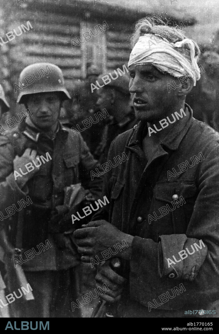Wounded German soldier. A soldier of the German army wounded during the mopping-up operations in the Smolensk area. Russia, July 1941.