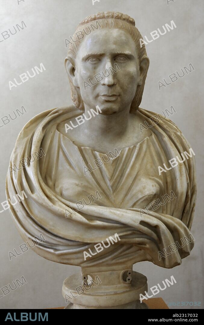 Julia Cornelia Salonina (Fallecida-268). Emperatriz romana, esposa del emperador Galieno, nombrada Augusta y madre de Valeriano II, Salonino y Mariniano. Busto. Mármol, Ashkelon (?). Siglo III d. C. Museo Rockefeller (Museo Arquológico). Jerusalén. Israel.