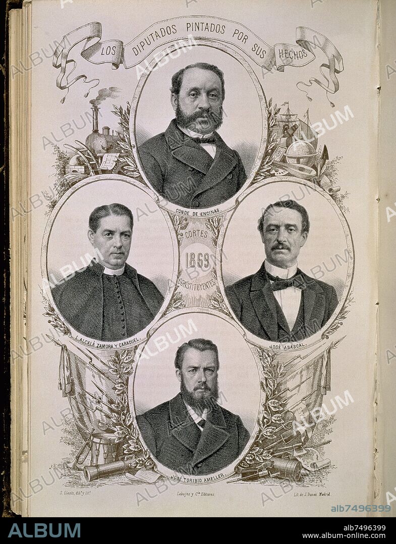SANTIAGO LLANTA Y GUERIN-LITOGRAFO-. DIPUTADOS PINTADOS POR SUS HECHOS - CONDE DE ENCINAS - ALCALA ZAMORA Y CARACUEL- ABASCAL Y TORIBIO AMELLER.