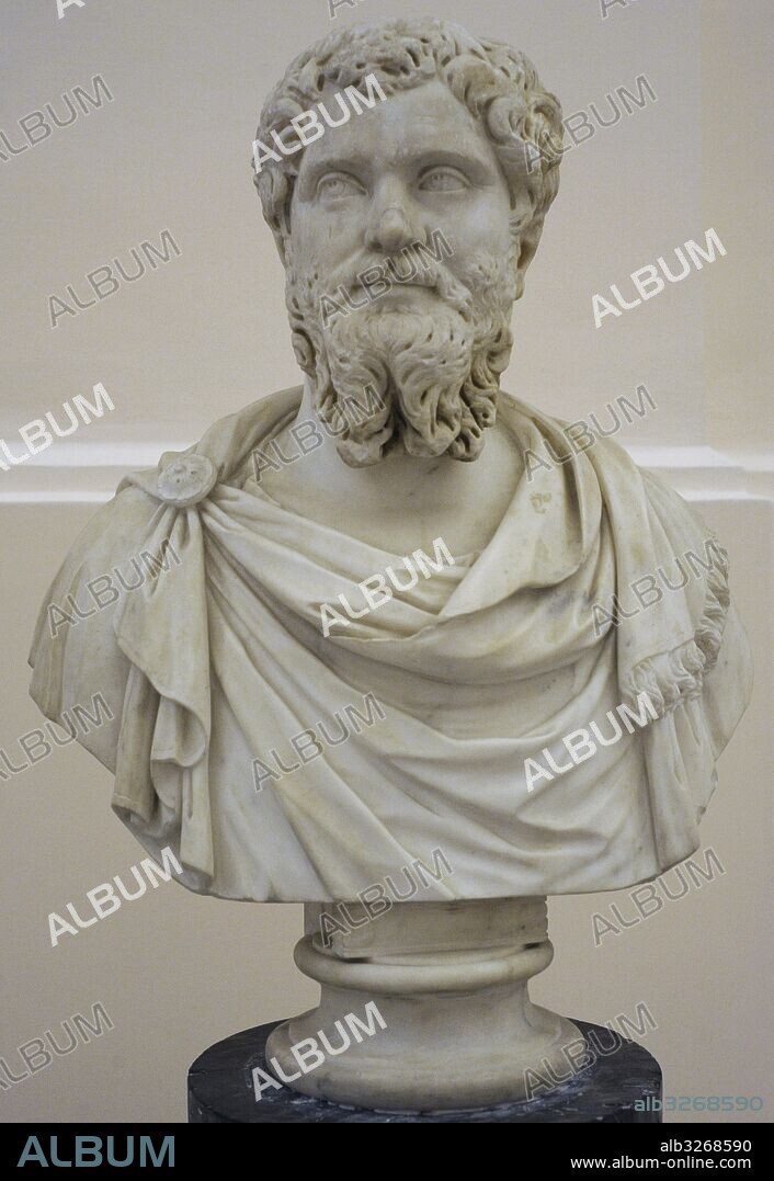 Septimio Severo (146-211). Emperador romano de 193-211. Dinastía de los Severos. Busto. Mármol. Galería de los emperadores. Museo Arqueológico Nacional. Nápoles. Italia.