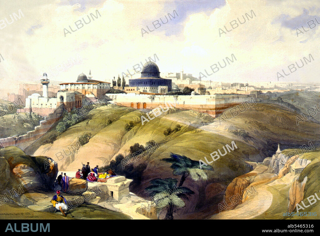 David Roberts RA (1796-1864) was a Scottish painter. He is especially known for a prolific series of detailed prints of Egypt and the Near East that he produced during the 1840s from sketches he made during long tours of the region (1838–1840). This work, and his large oil paintings of similar subjects, made him a prominent Orientalist painter. At the time of Roberts’ visit to Palestine, the country was briefly under Egyptian rule (1831—41) after Mohammed Ali had seized the Levant (Palestine, Syria, Jordan and Lebanon) from the Turkish Ottoman Empire. The Ottomans administered Palestine from Constantinople from 1516 to 1917.