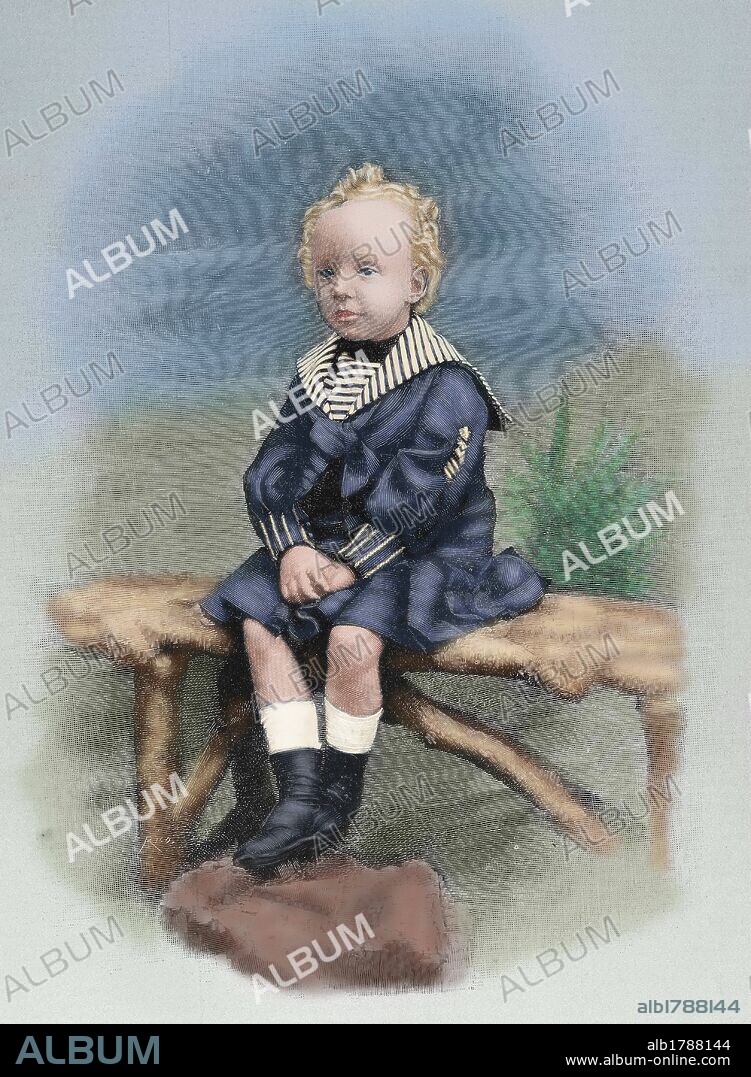 ALFONSO XIII (1886-1941). Rey de España (1886-1931). ALFONSO XIII NIÑO. Grabado coloreado.