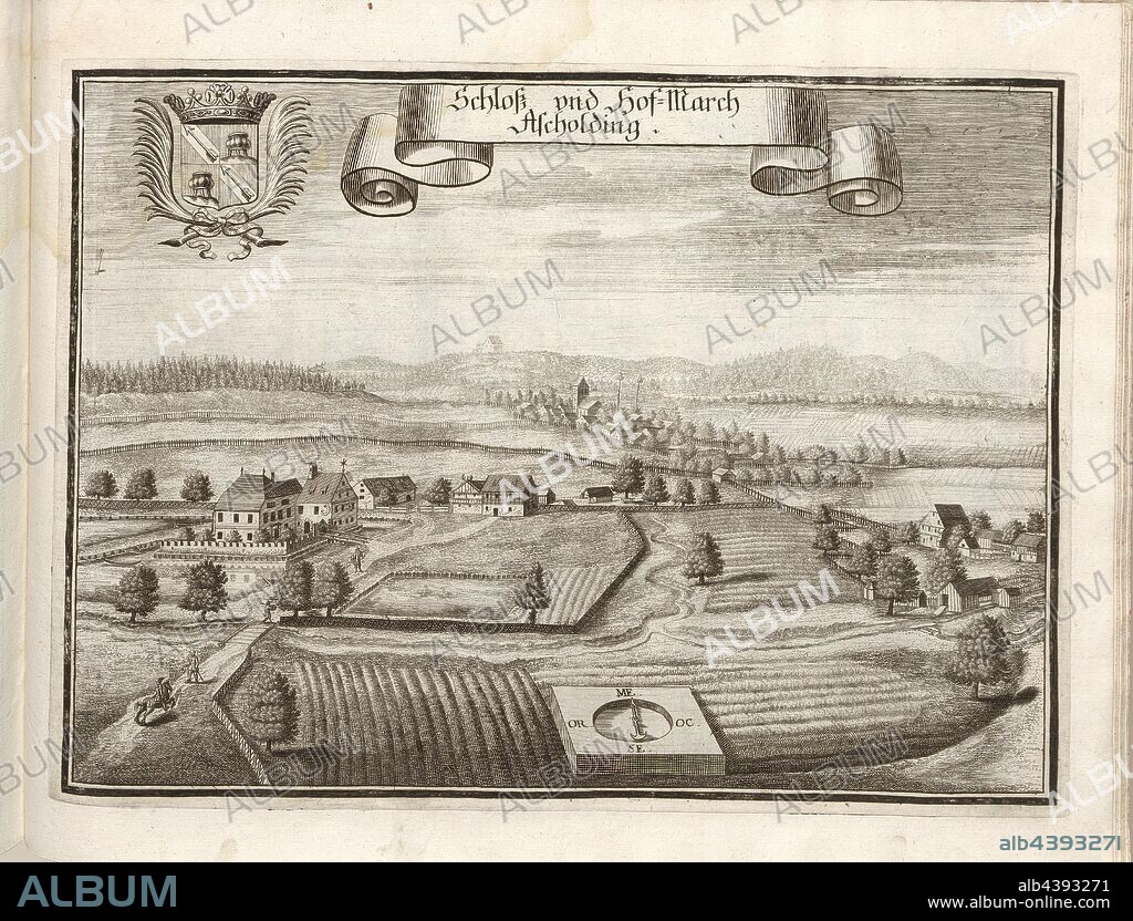 Castle and Hof-March Ascholding, Schloss and Hofmark Ascholding in Dietramszell in Bavaria (Germany), Fig. 246, after p. 126, Wening, Michael (del. et sc.), 1701, Michael Wening: Historico-topographica descriptio. Das ist: Beschreibung, dess Churfürsten- und Hertzogthumbs Ober- und Nidern Bayrn, welches in vier Theil oder Rennt-Aembter, als Oberlands München und Burgkhausen, Underlands aber in Landshuet unnd Straubing abgetheilt ist [...]. Thail 1. München: bey Johann Lucas Straub, gem: lobl. Landtschafft Buchtruckern, anno M.DCCI. [1701].
