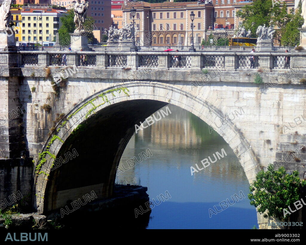 The Ponte Sant'Angelo, (Formerly called the Aelian Bridge) a bridge spanning the Tiber in Rome, Italy. It was completed in 134 AD by Roman Emperor Hadrian, and it links the city centre to his former mausoleum, which is now the Castel Sant'Angelo. the bridge is adorned with colossal statues of angels holding the instruments of passion.