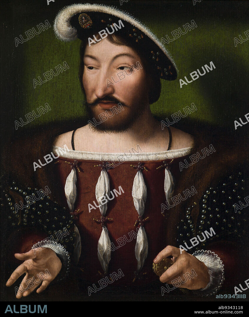 King Francis I of France, after Joos van Cleve, Netherlandish, died 1540/41, French, Francis I, King of France, French, reigned 15151547, c.1538, Oil on panel, Made in Netherlands, Europe, Paintings, 14 1/2 x 12 1/2 in. (36.8 x 31.8 cm).