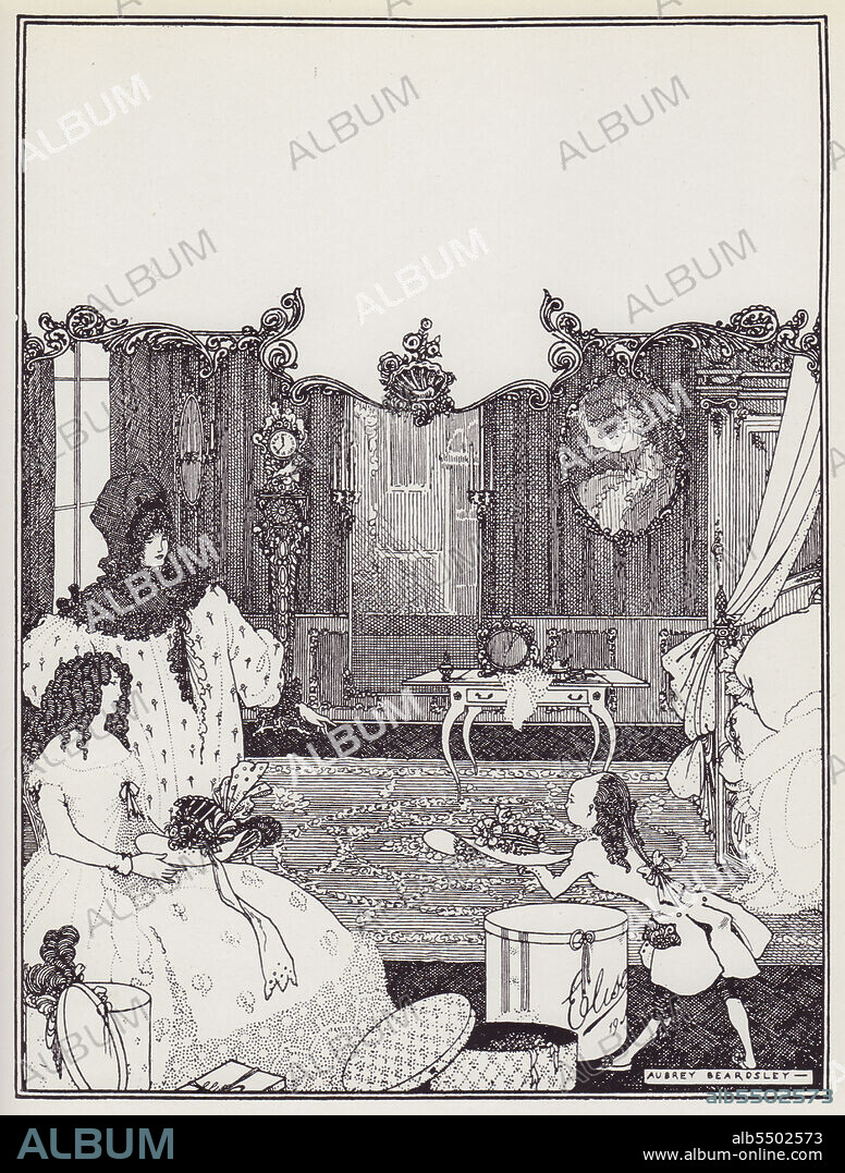 AUBREY BEARDSLEY. Cover Design for the Savoy No 2, 1896. Women looking at hats. Published in "The Best of Beardsley" edited by R. A. Walker, [The Bodley Head, London, 1948].