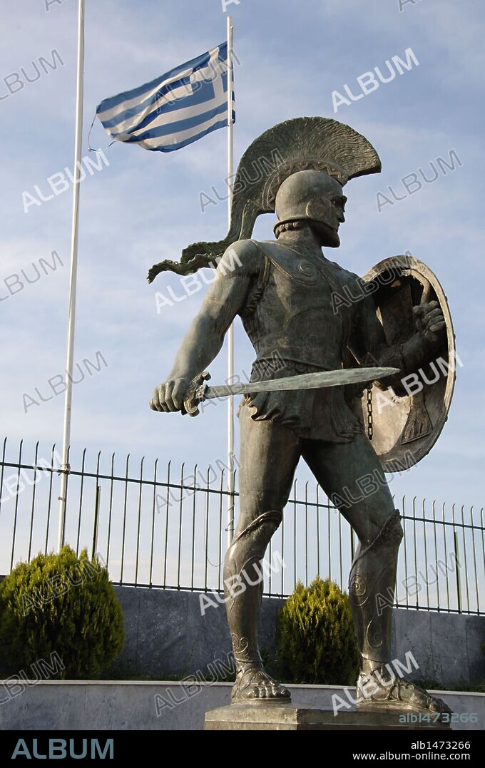 LEONIDAS I (m. 480 a. C.). Decimoséptimo Rey de Esparta (490-480) de la línea de los Agiadas. Falleció en la batalla de las Termópilas bloqueando el avance del ejército persa del rey Jerjes I. Esparta. Provincia de Lakonía. Región del Peloponeso. Grecia.