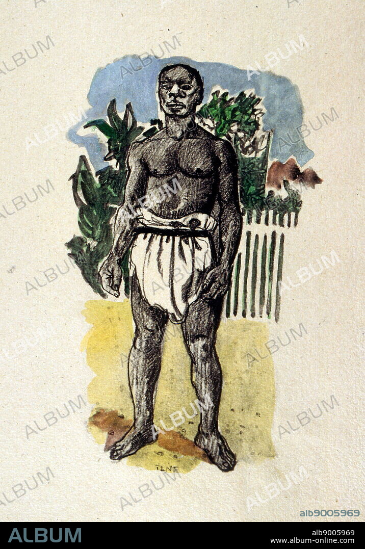 Illustration by Yves Trevedy for 'Terres Noires' (Black Lands), 1943, by Oswald Durand. Yves Trevedy (1916-1990) was a French Illustrator. Oswald Durand, (1888 - 1982) was a French, colonial administrator. He was governor of Senegal in 1946.