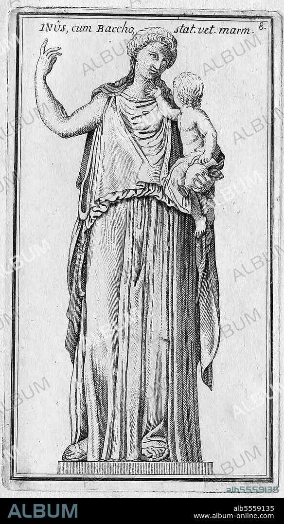 (Ino), ist in der griechischen Mythologie die Tochter des Kadmos und der Harmonia, historisches Rom, Italien, digitale Reproduktion einer Originalvorlage aus dem 18. Jahrhundert, Originaldatum nicht bekannt.