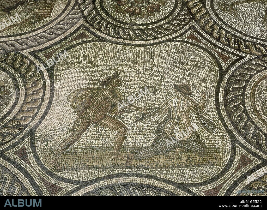 MOSAICO ROMANO-DETALLE DE ZEUS Y ANTIOPE.