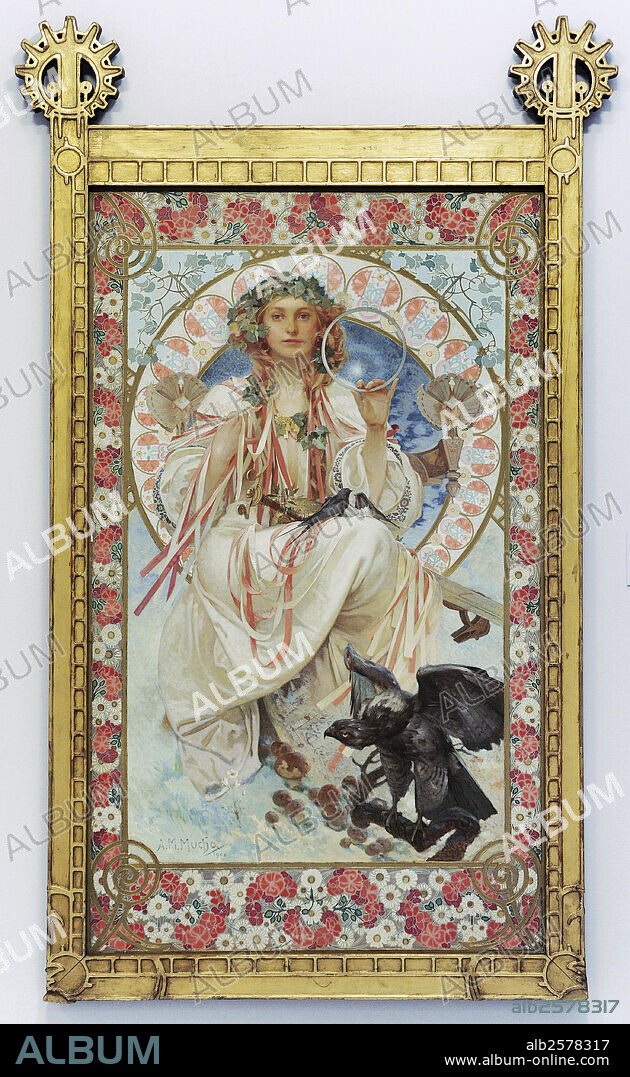 ALPHONSE MUCHA. ARTE SILGO XX. ALFONS MUCHA (1860-1939). Pintor y decorador checo y máximo exponente del Art Nouveau. Retrato de Josephine Crane-Bradley como Slavia,1908. Oleo y tempera sobre lienzo. Galería Nacioanl de Praga. República Checa.