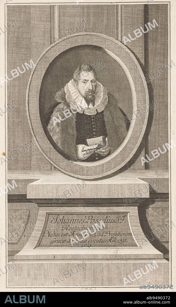 Portrait of Johann Posselius, Johann Martin Bernigeroth, 1743, print maker: Johann Martin Bernigeroth, (mentioned on object), Leipzig, 1743, paper, engraving, h 294 mm × w 175 mm.