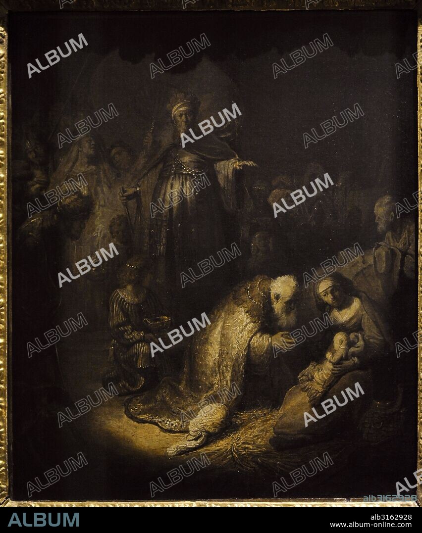 Rembrandt Harmenszoon van Rijn (1606-1669). Dutch painter. Adoration of the Magi, 1632. Oil on paper pasted on canvas. The State Hermitage Museum. Saint Petersburg. Russia.
