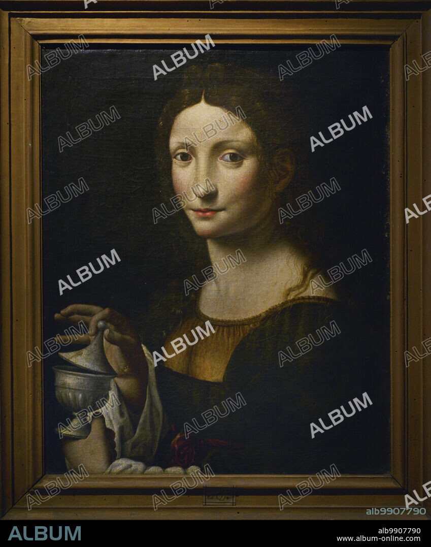 MILANESE ARTIST. FIRST HALF OF THE 16TH CENTURY.. María Magdalena. Discípula de Jesús de Nazaret. Retrato realizado por un artista milanés. Primera mitad del siglo XVI. Oleo sobre lienzo. Museo Cívico Ala Ponzone. Cremona. Lombardía. Italia.