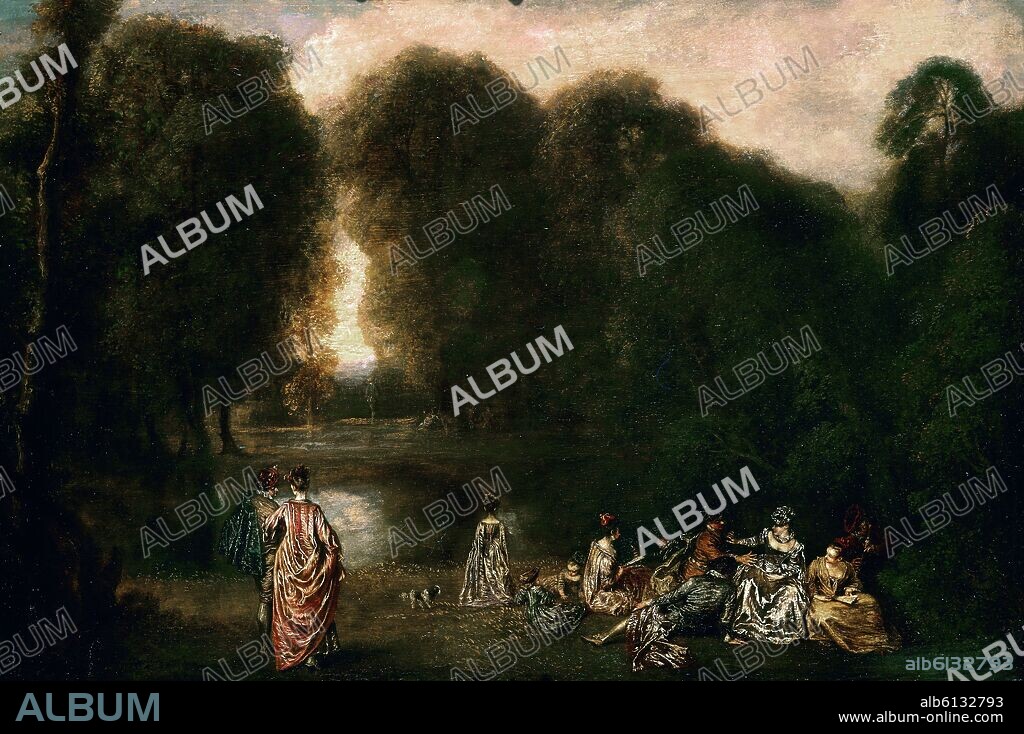 JEAN ANTOINE WATTEAU. ASAMBLEA EN UN PARQUE - S XVIII - ROCOCO FRANCES.