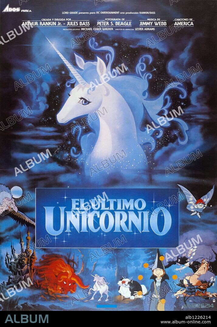 Poster de EL ULTIMO UNICORNIO, 1982 (THE LAST UNICORN), dirigida por J. ARTHUR RANK y JULES BASS. Copyright ITC.
