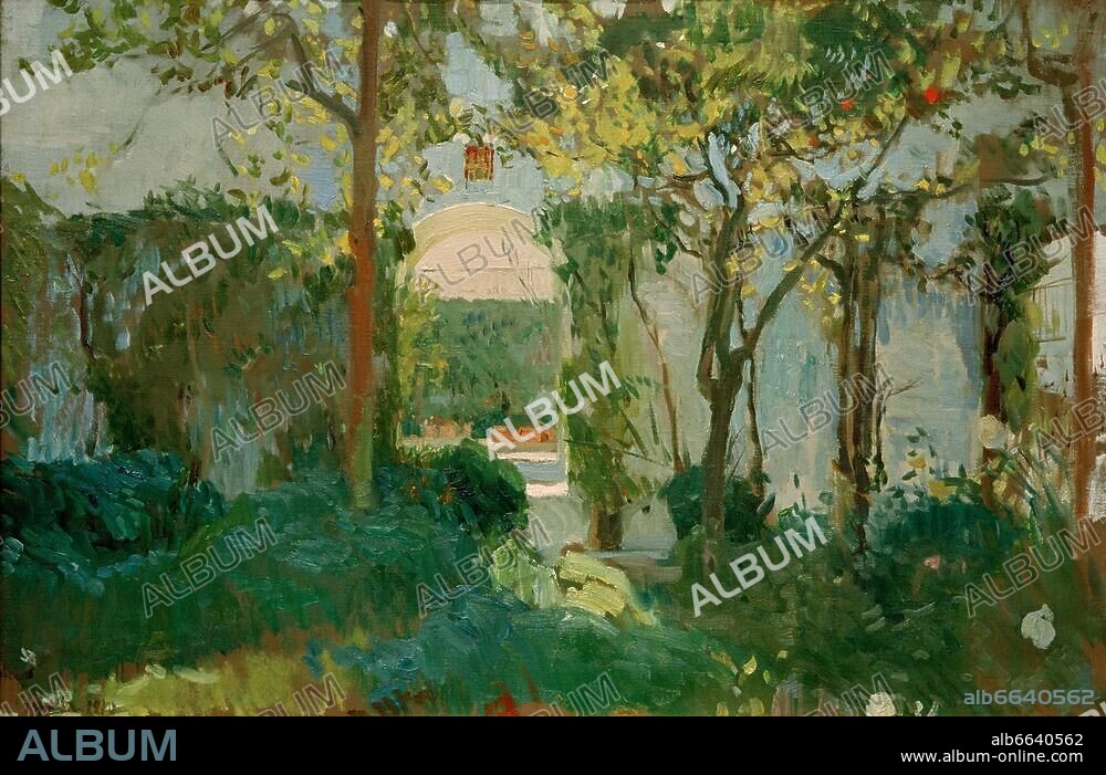 JOAQUIN SOROLLA Y BASTIDA. Sevilla (Spanien), Alcázar. "Antiquo jardín del Alcázar de Sevilla" (Alter Garten im Alcázar von Sevilla). Gemälde, 1910, von Joaquín Sorolla y Bastida (1863-1923). Öl auf Leinwand, 81,5 × 105 cm. Inv. Nr. 850. Madrid, Museo Sorolla.
