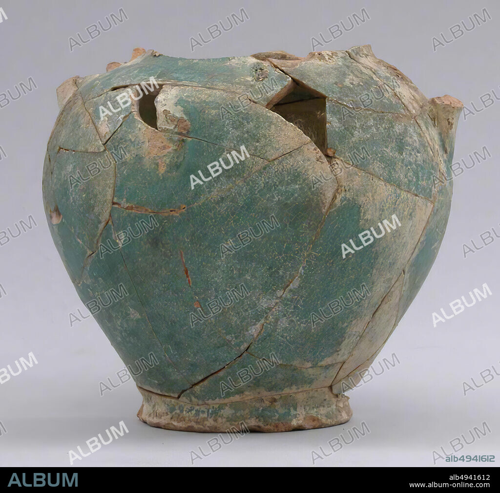 Jar, 8th9th century, Found/excavated Iran, Qasr-i Abu Nasr, Earthenware; glazed, H. 4 5/8 in. (11.7 cm), W. with handles: 5 1/4 in. (13.3 cm), Diam. 5 in. (12.7 cm), Wt. 12.7oz. (360.1g), Ceramics.