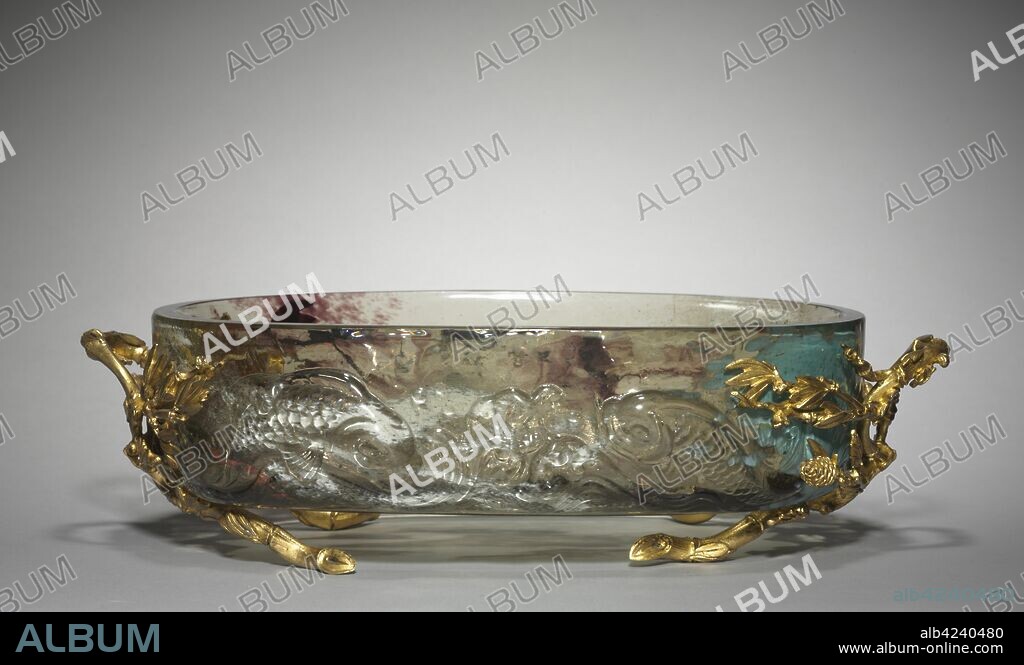 Centerpiece, c. 1880. Eugène Rousseau (French, 1827-1891), firm of Appert Frères (French), firm of Escalier de Cristal (French). Glass with gilt metal mounts; overall: 13.3 x 48 x 28.2 cm (5 1/4 x 18 7/8 x 11 1/8 in.).