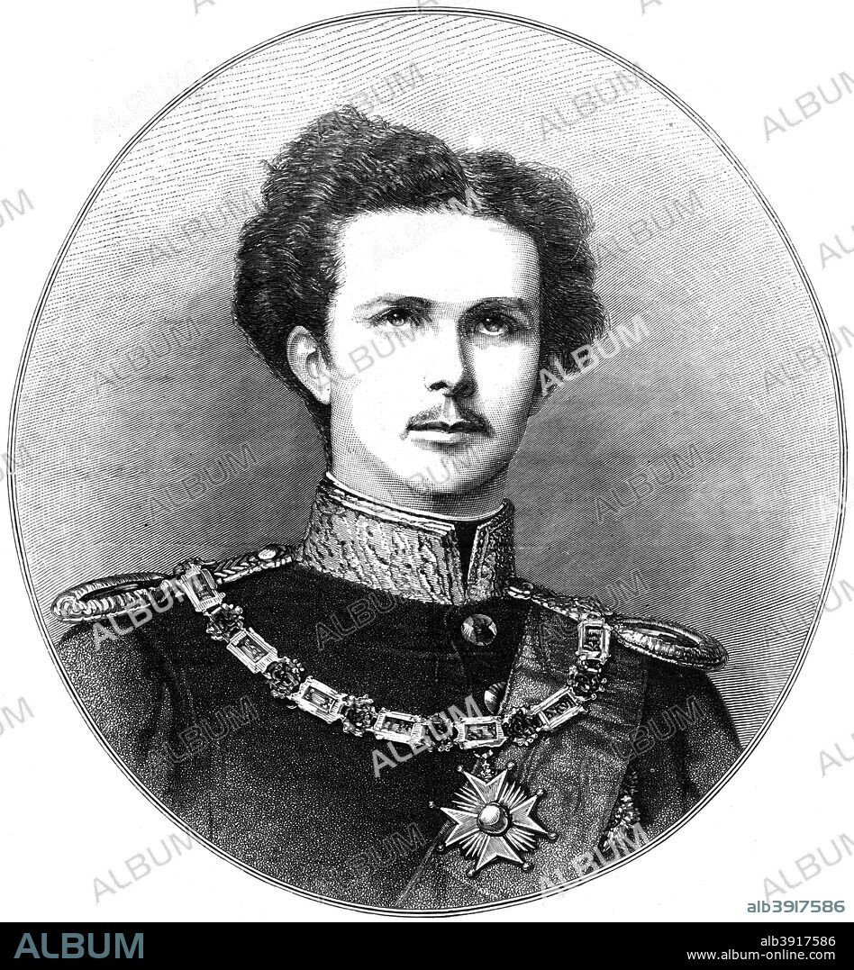 Louis II, King of the Bavarians, 19th century. Mad King Ludwig (1845-1886) built the castle of Neuschwanstein in Bavaria, was a patron and devotee of composer Richard Wagner, and was officially declared insane by the government.