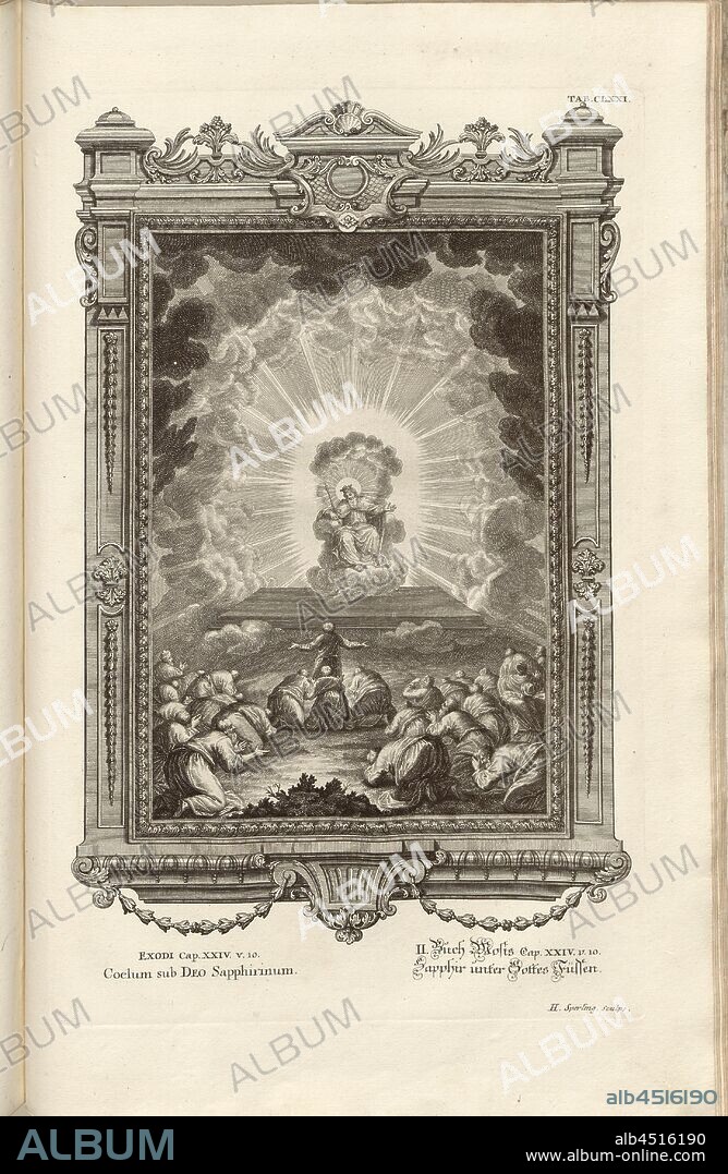 Under sapphire heaven with God, Parallel title: Sapphire under God's feet, Signed: H. Sperling sculps, copperplate engraving, plate CLXXI (vol. 1), Füssli, Johann Melchior; Sperling, Hieronymus (sculps.), 1731, Johann Jakob Scheuchzer: Kupfer-Bibel (...). Augspurg und Ulm: gedruckt bey Christian Ulrich Wagner, 1731-1735.
