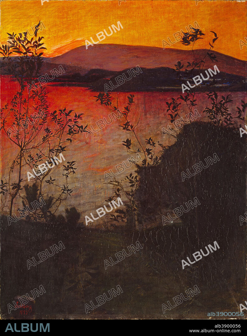 HARALD SOHLBERG. Evening Glow. Date/Period: 1893. Painting. Olje på lerret. Width: 62 cm. Height: 79.5 cm.