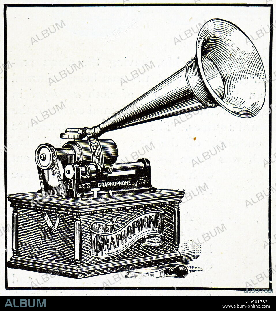 Engraving depicting a Graphophone, the name and trademark of an improved version of the phonograph. It was invented at the Volta Laboratory established by Alexander Graham Bell. Alexander Graham Bell (1847-1922) a Scottish-born scientist, inventor, engineer, and inventor. Dated 20th century.
