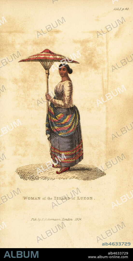 Woman of Manila, on the island of Luzon, the Philippines. Handcoloured copperplate engraving from Frederic Shoberl's The World in Miniature: The Asiatic Islands and New Holland, R. Ackermann, London, 1824.