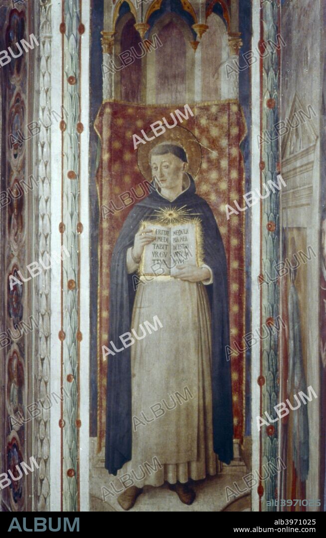'St Thomas Aquinas', mid 15th century. St Thomas Aquinas (1226-1274), Italian scholastic philosopher, Christian theologian and member of the Dominican order.  Fresco in the Chapel of Nicholas V, Vatican, Rome, dedicated to St Stephen and St Laurence.